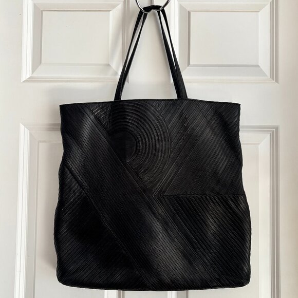 Reed Krakoff Black Leather Tote Bag Geometric Flat Shopper Minimalist Laptop - Picture 1 of 13
